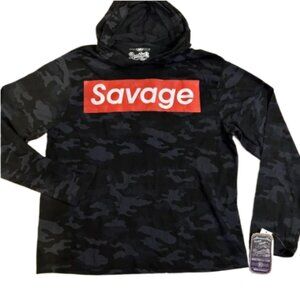 NWT, Brooklyn's Best Boy's Black Camouflage Hoodie with Red 'Savage' Print, XL